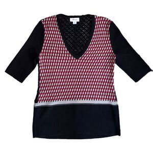 🐿️ Per Se By Carlisle Silk Blend V-Neck Short Sleeve Sweater Size Small